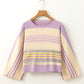 Purple Stripe Borderline Rib Knit Cuffed Dolman Sleeve Sweater