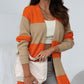 Orange Colorblock Ribbed Knit Cardigan