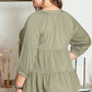 Green Plus Size Ruffle Tiered Split Neck Shirt