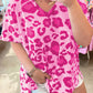 Rose Leopard Print V Neck Plus Size Tee