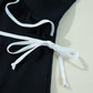 Black Color Contrast Ruffled Wrap V Neck Swimsuit