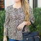 Khaki Leopard Print Lace-up Ruffled 3/4 Sleeve Plus Size Blouse