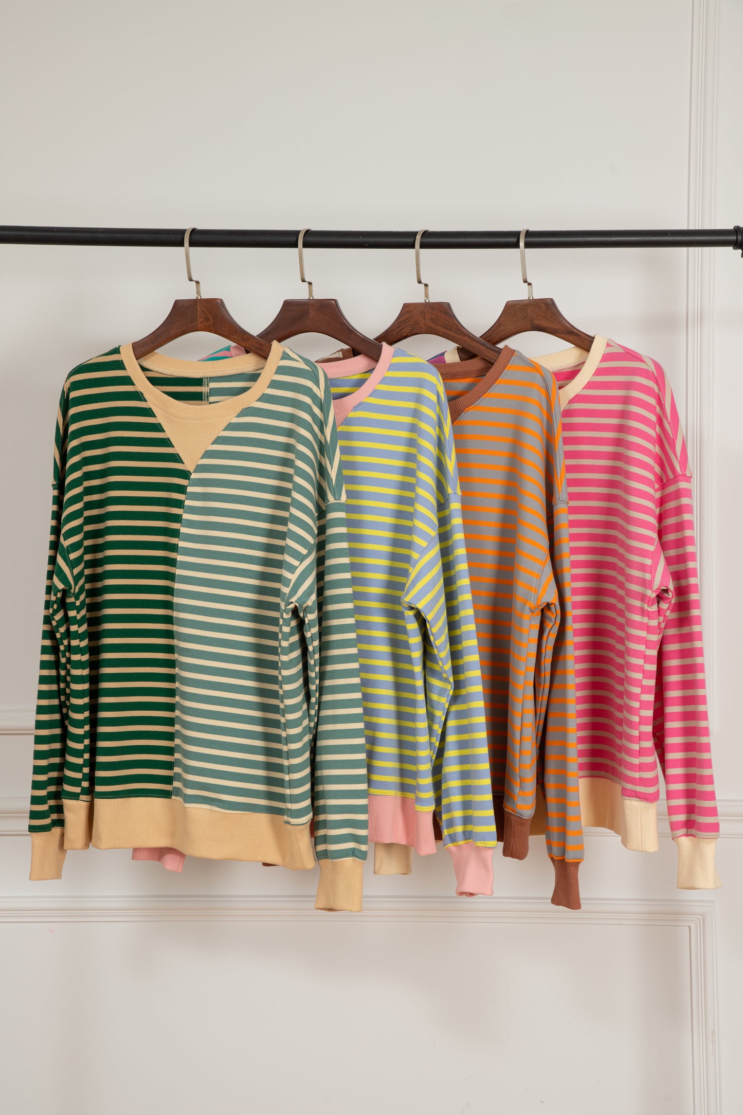 Brown Stripe Casual Stripe Colourblock Drop Shoulder Oversize Sweatshirt