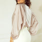 Apricot Asymmetrical Neck Balloon Sleeve Satin Blouse