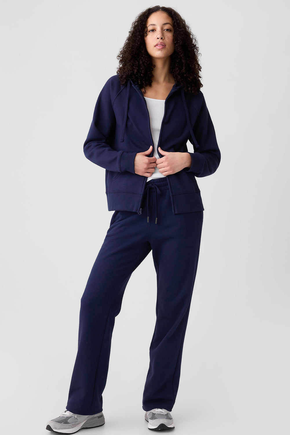 Navy Blue Solid Colour Drawstring Waist Casual Straight Trousers