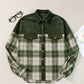 Blackish Green Snap Buttons Colourblock Plaid Shacket