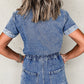 Dusk Blue Chest Pocket Front Buttoned Folded Edge Denim Short Sleeve Romper