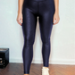 Black Crossed Dip Waist Sleek Leather Leggings