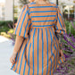 Khaki Stripe Contrast Striped Print 3/4 Sleeve Babydoll Plus Size Dress