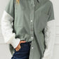 Green Cable Knit Sleeve Raw Hem Shacket