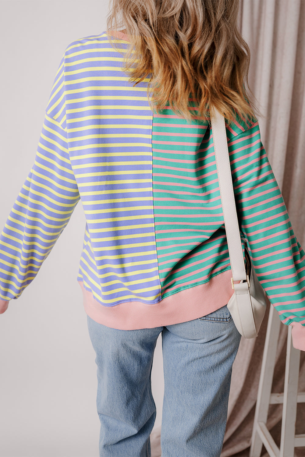 Brown Stripe Casual Stripe Colourblock Drop Shoulder Oversize Sweatshirt