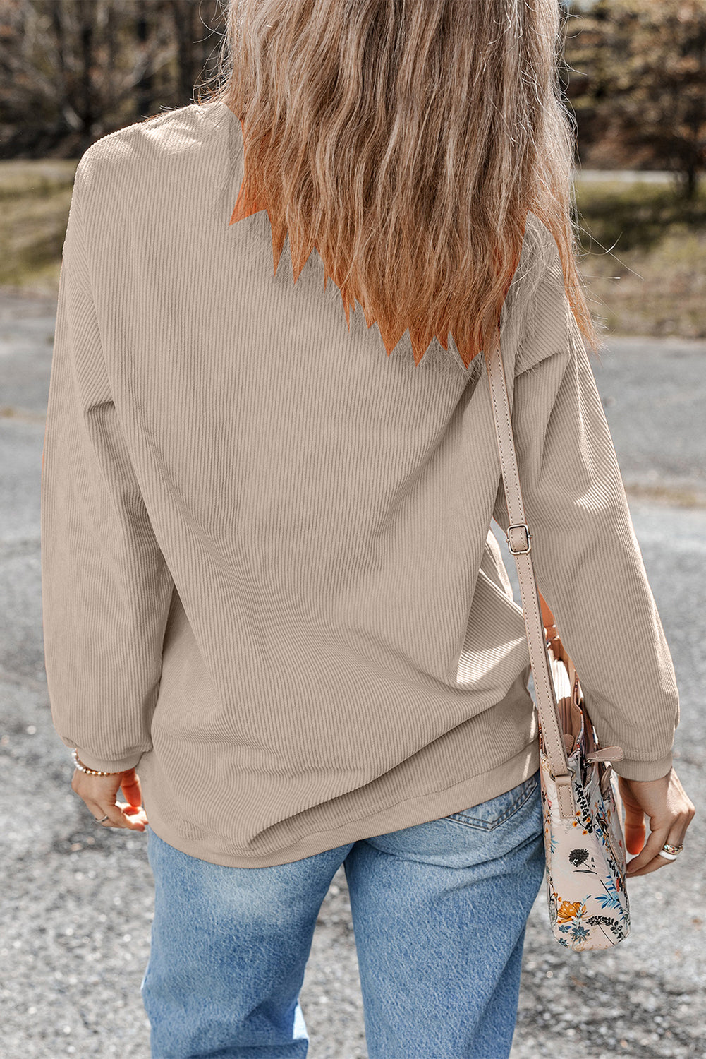 White Ribbed Corduroy Oversized Sweatshirt