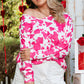 Rose Animal Print Long Sleeve V Neck Plus Size Top