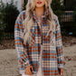 Cinnamon Plaid Print Chest Pockets Turn Down Collar Shacket