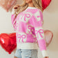 Pink Bow Knot Two Tone Checkered Crew Neck Sweater