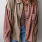 Mineral Red Colour Block Chest Pockets Buttoned Corduroy Shacket