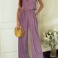 Rose Tan Solid Self Tied Straps Pleated Wide Leg Jumpsuit