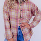 Pink Plaid Print Chest Pocket Long Sleeve Shacket