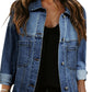 Dark Blue Washed Oversize Pocketed Denim Jacket