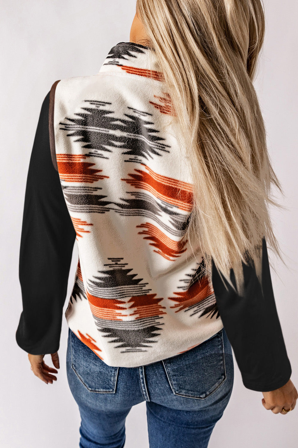 Multicolour Fuzzy Aztec Western Fashion Sleeveless Jacket