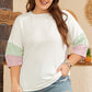 White Textured Colorblock Patchwork Half Sleeve Plus T Shirt