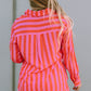 Orange Striped Print Collared Neck Shirt and Shorts Set