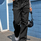 Black High Waist Straight Leg Cargo Pants with Pockets