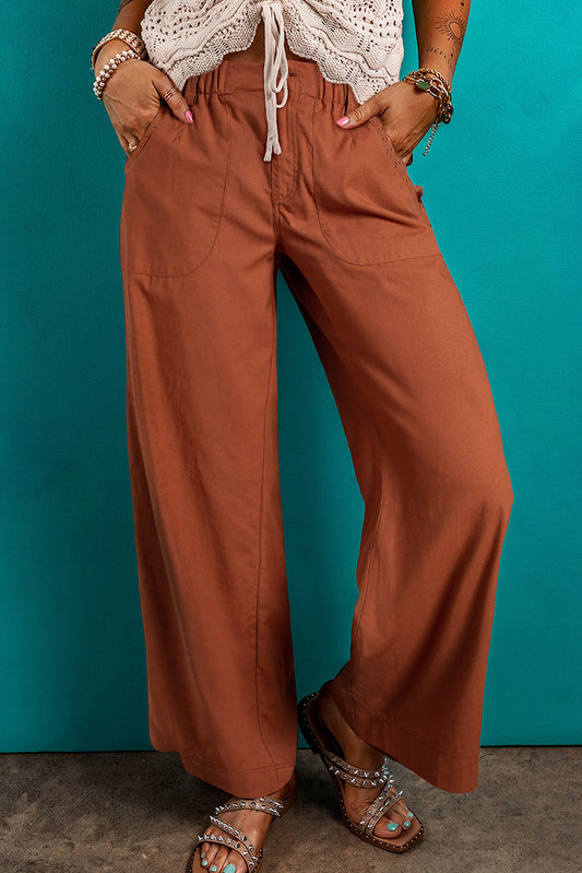 Red Dahlia Elastic Waist Pocketed Casual Straight Leg Trousers