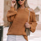 Brown Crew Neck Cold Shoulder Hollow-out Back Sweater