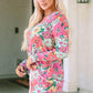 Multicolour Flower Print Pullover and Drawstring Shorts Lounge Set