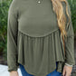 Mist Green Plus Size Thermal Knitted Babydoll Flare Top