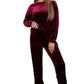 Fiery Red Solid Velvet Two Piece Lounge Set