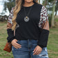 Black Leopard Sequin Patch Plus Size Long Sleeve Top