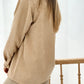 Light French Beige Solid Frilled Flap Pocket Button Up Corduroy Shacket