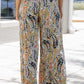 Multicolor Floral Print Shirred High Waist Wide Leg Casual Pants