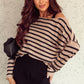 Striped Print Dropped Shoulder Loose Sleeve Sweater