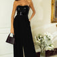 Black Sequin Tube Top Wide Leg Jumpsuit