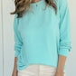 Aruba Blue Solid Colour Corduroy Knit Round Neck Top