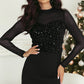 Black Sequin Velvet Sheer Mesh Mock Neck Blouse