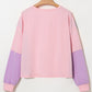 Pink Colorblock Long Sleeve Buttons Henley Top