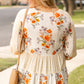 White Plus Size Floral Print V Neck Puff Sleeve Blouse