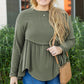 Mist Green Plus Size Thermal Knitted Babydoll Flare Top