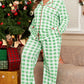 Green Plaid Print Contrast Trim Long Sleeve Plus Size Pyjamas Set