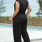 Black Plus Smocked High Waist Sleeveless V Neck Jumpsuit