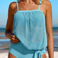 Turquoise Striped Mesh Knotted Hem Tankini Swimsuit