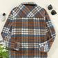 Cinnamon Plaid Print Chest Pockets Turn Down Collar Shacket