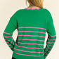 Green Stripe Ribbon Cute Bow Detail Sweater Knit Cardigan