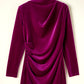 Pitaya Pink Velvet Mock Neck Ruched Long Sleeve Bodycon Dress