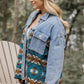 Blue Aztec Printed Denim Jacket