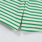 Green Stripe Textured Short Sleeve Collared Buttoned Waist Tie Romper